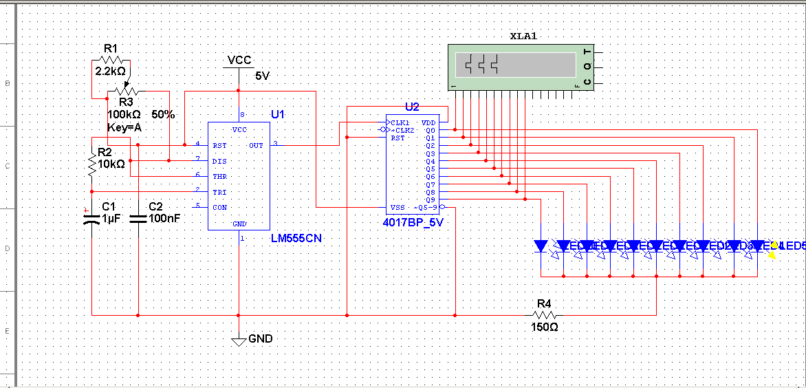 Lauflicht mit NE555 und Dezimalzähler - Ersatztyp für 74HC4017 N 
