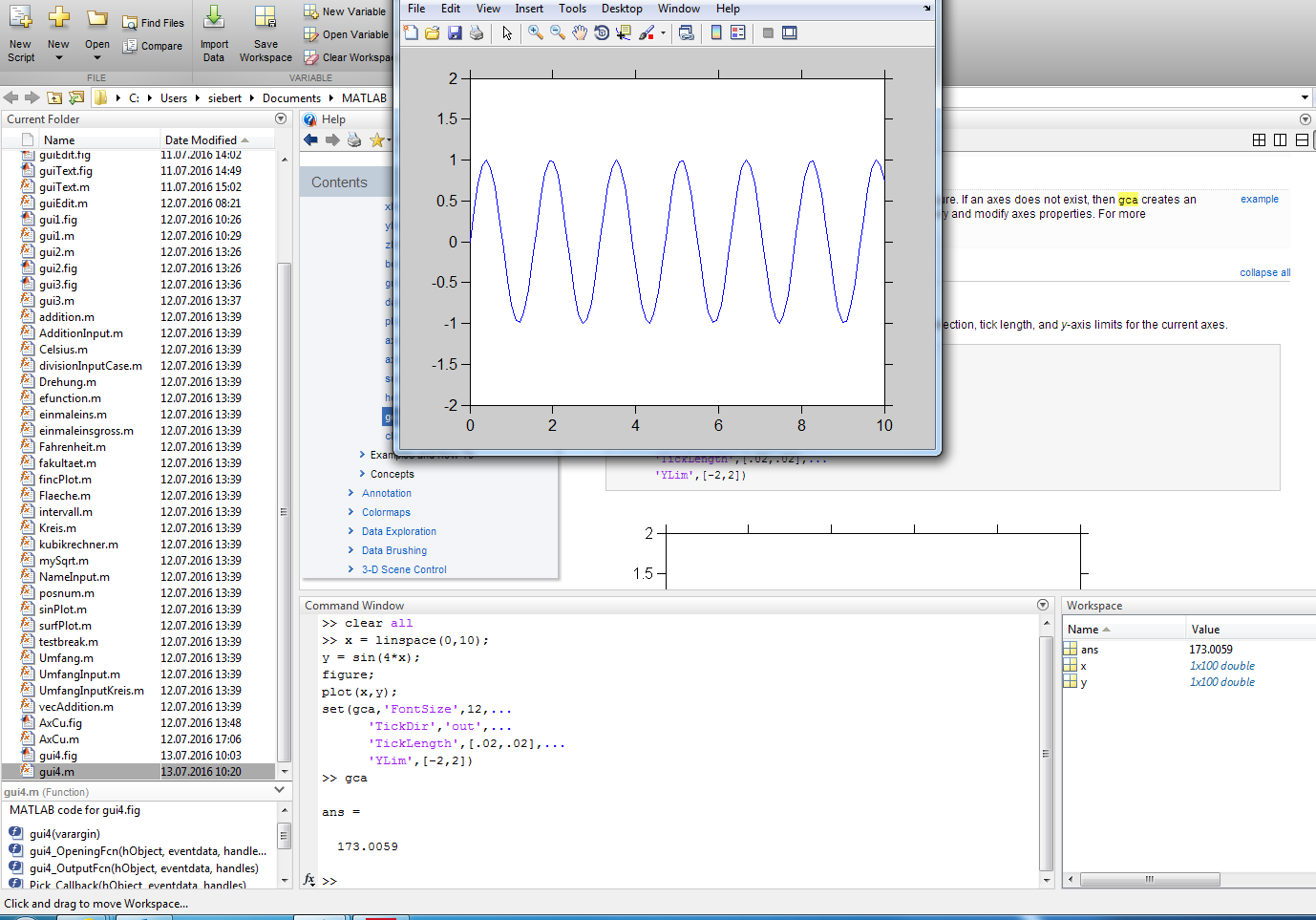 Matlab Befehl gca gibt nur Zahlenwert aus