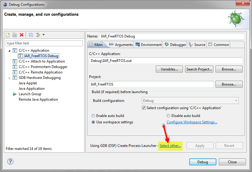 Vermisse einstellung in eclipse mikrocontroller
