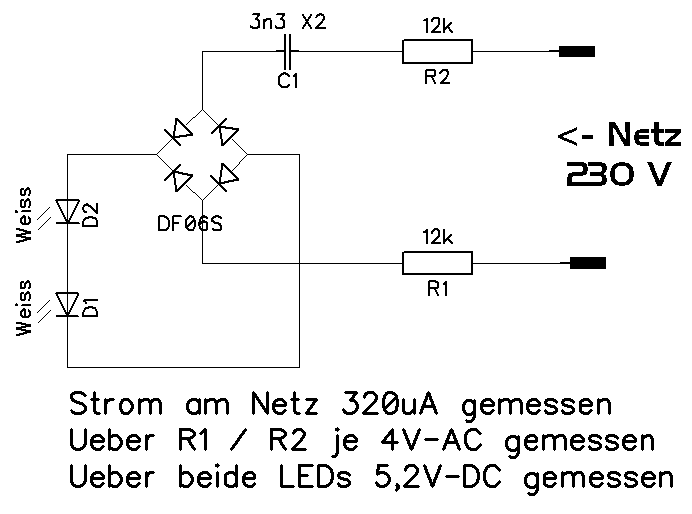 LED mit Kondensatornetzteil - Strom passt nicht 