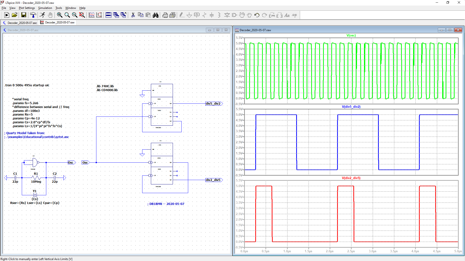 LTspice Pierce Oszillator Mit CMOS Inverter Und XTAL LTspice Pierce Oszillator Mit CMOS Inverter Und XTAL