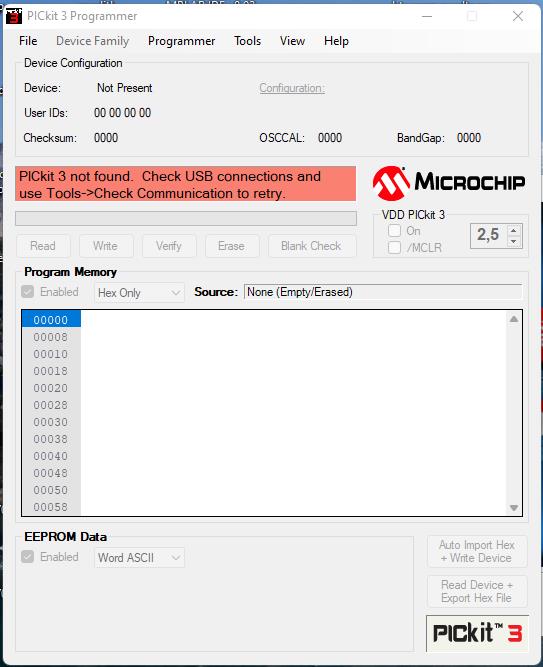 PICkit3 und Windows 11 Mikrocontroller