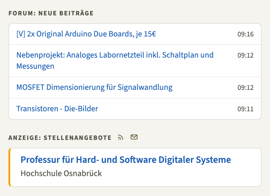 Beispiel einer Stellenanzeige in der rechten Spalte der Startseite
