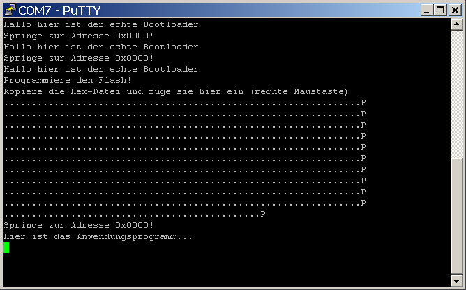 PuTTY: Flashen der HEX-Datei "Anwendung.hex"