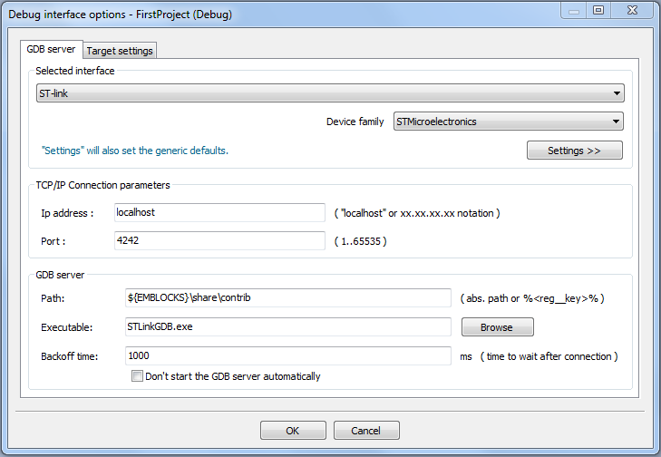 Debug Eigenschaften 1. Fenster