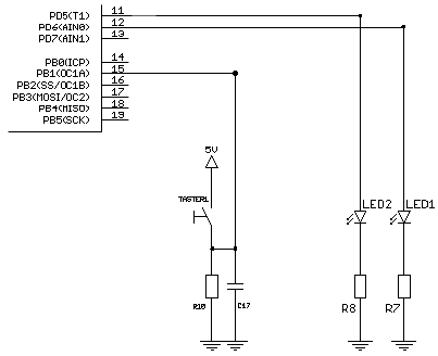 Beschaltung des Tasters und der LEDs