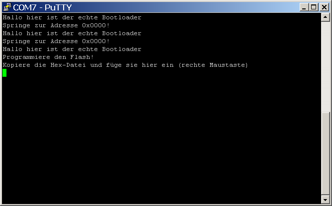 PuTTY: Warten auf die HEX-Datei "Anwendung.hex"