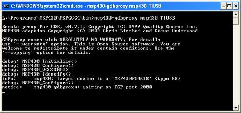 msp430-gdbproxy.exe msp430 TIUSB